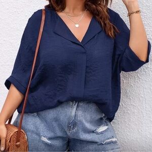 Frenchy Plus Solid Batwing Sleeve Blouse